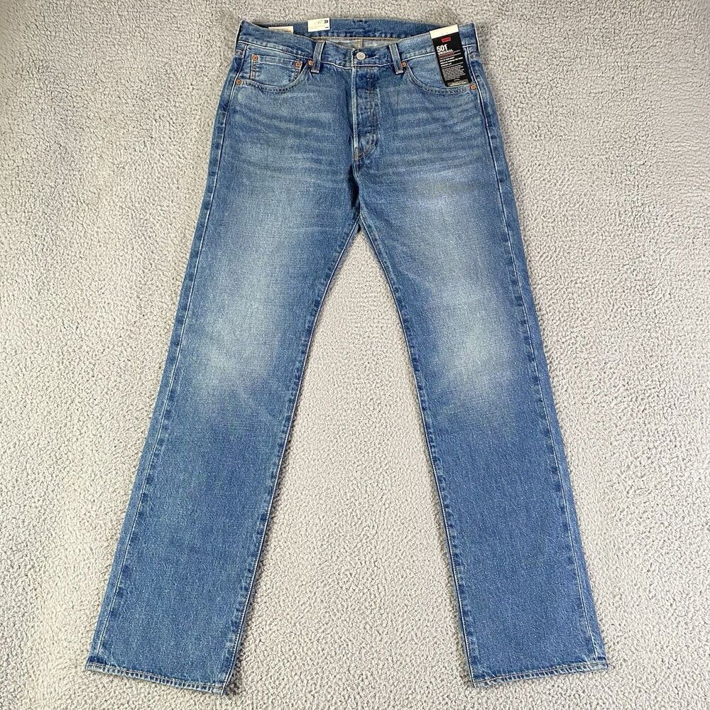 Levis Premium 501 Selvedge Jeans Mens 33x34 Blue Hemp Blend Straight Leg NEW